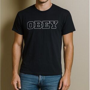 Obey Propaganda men's T-shirt Tee black graphic "Hard Times Stay Strong SZ MD
